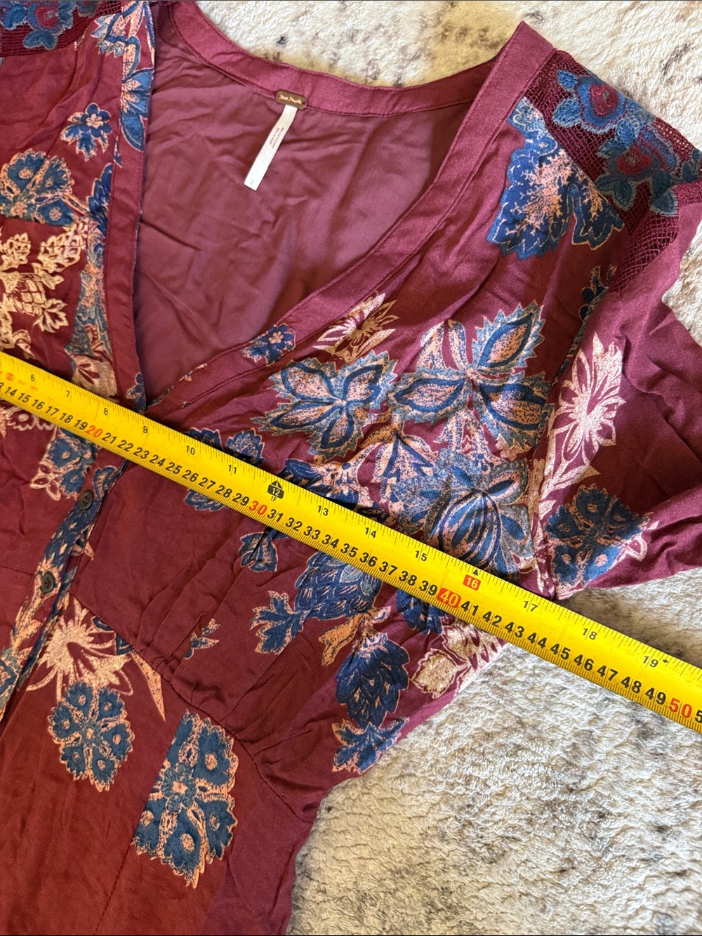 Free People Burgundy Floral Button Front Midi Maxi Dress Size 2 Boho Long Sleeve - Picture 7 of 9